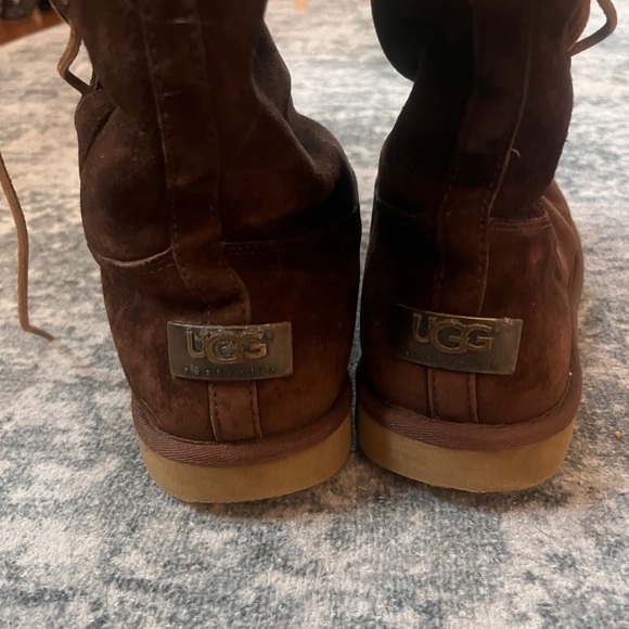UGG Upside Down Tall suede leather lace up sherpa lined warm boots | women's 9 - Picture 5 of 7